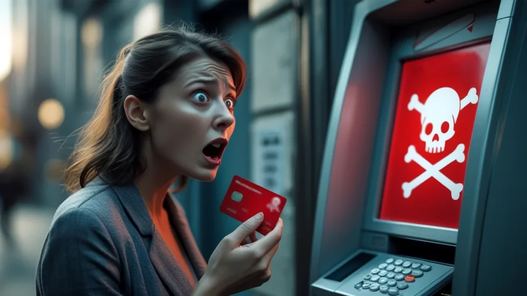 cliente tentando sacar dinheiro em caixa eletrônico mas não consegue