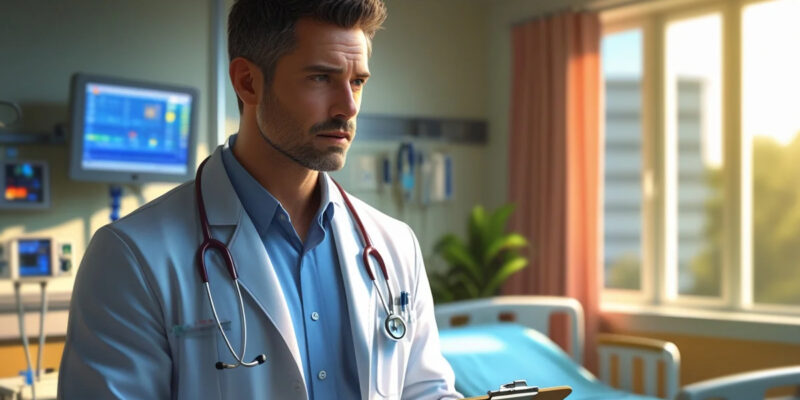 Médico em seu consultório simbolizando a entrega de um atestado para o afastamento de trabalho