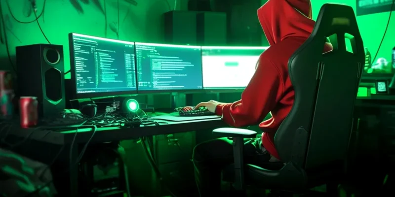 Hacker usando seu computador para aplicar golpes digitais