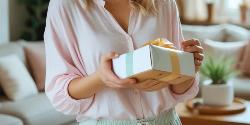 mulher abrindo pacote em casa ilustrando direito de arrependimento em compra online