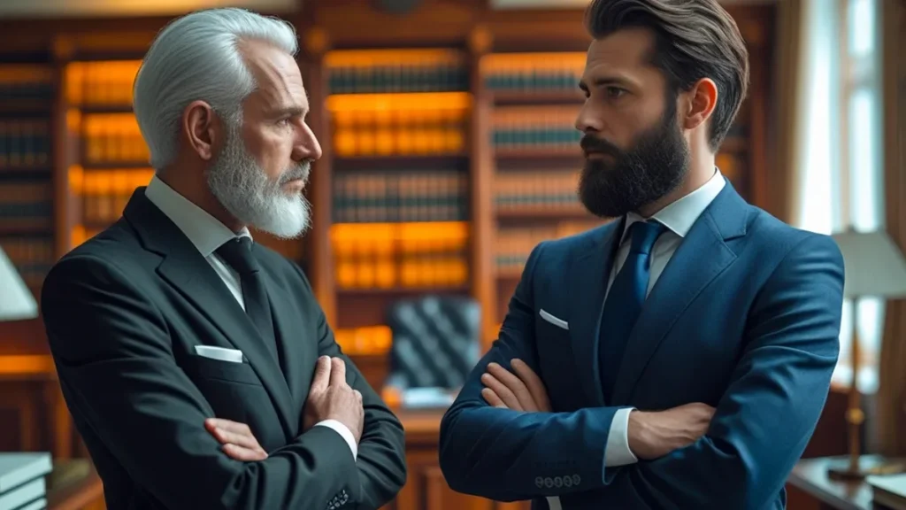 dois advogados em discussão sobre desbloqueio de valores em contas judiciais