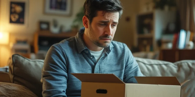 Cliente segurando encomenda do Marketplace simbolizando a dúvida sobre a proteção do consumidor em compras online sem documento fiscal.