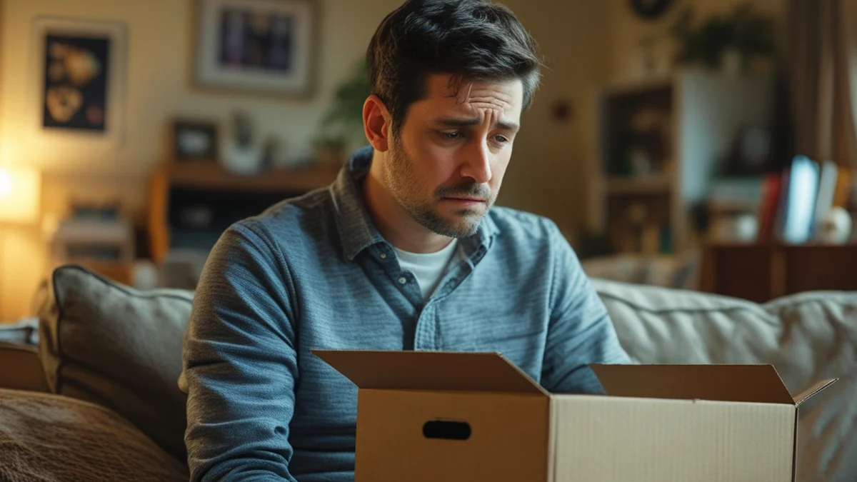 Cliente segurando encomenda do Marketplace simbolizando a dúvida sobre a proteção do consumidor em compras online sem documento fiscal.