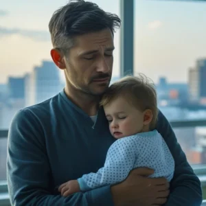 Um pai com um bebê no colo simbolizando a responsabilidade de sustentar todos os filhos