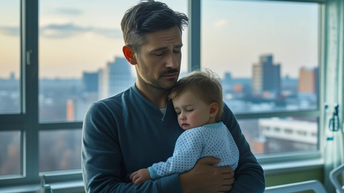 Um pai com um bebê no colo simbolizando a responsabilidade de sustentar todos os filhos