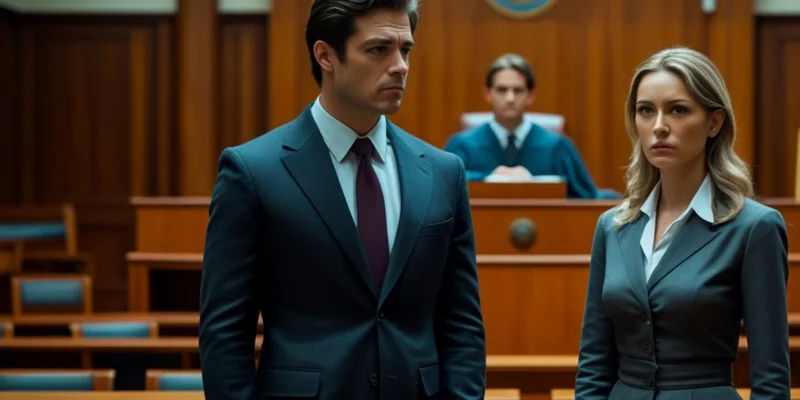 Um pai e uma mãe brigando no tribunal