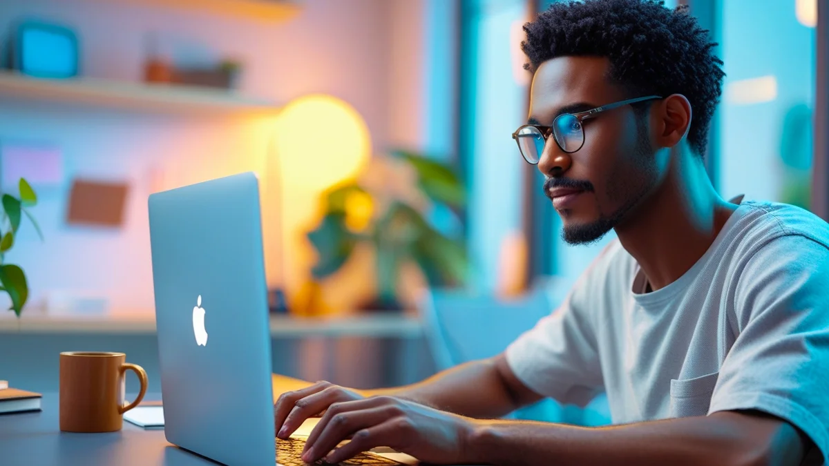 Uma pessoa olhando para um computador com ícones de segurança e um cadeado, simbolizando a proteção contra fraudes bancárias e a recuperação de valores perdidos.