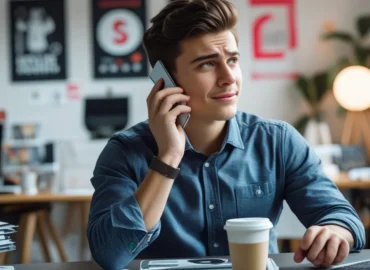 Um advogado especialista em direito do trabalho, com um notebook, explica para um trabalhador em home office os direitos e regras do teletrabalho, incluindo controle de jornada e reembolso de custos. A cena representa a consultoria jurídica para esclarecer dúvidas sobre os direitos do trabalhador remoto.