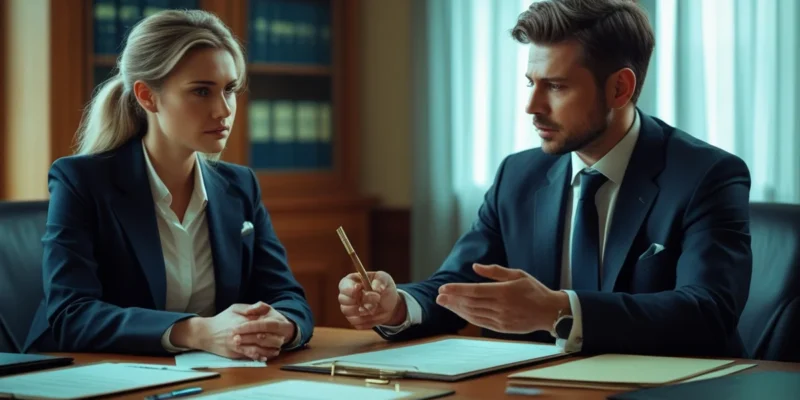 Foto de duas mãos de um casal se cumprimentando sobre documentos em uma mesa de reunião, simbolizando um acordo amigável e a resolução de conflitos no divórcio por meio da mediação ou conciliação. A imagem representa o caminho para um divórcio menos litigioso e mais colaborativo.