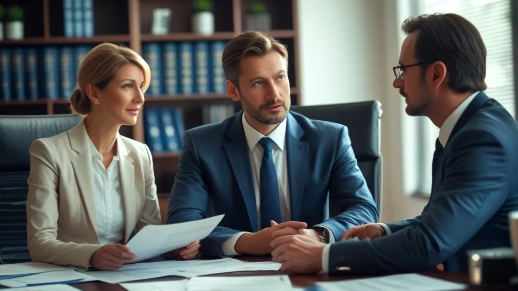 Advogado especialista em direito de família explicando a uma cliente o processo de divórcio litigioso, que é a solução quando o ex não quer assinar o divórcio.