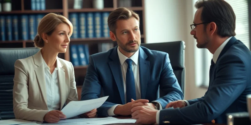 Advogado especialista em direito de família explicando a uma cliente o processo de divórcio litigioso, que é a solução quando o ex não quer assinar o divórcio.