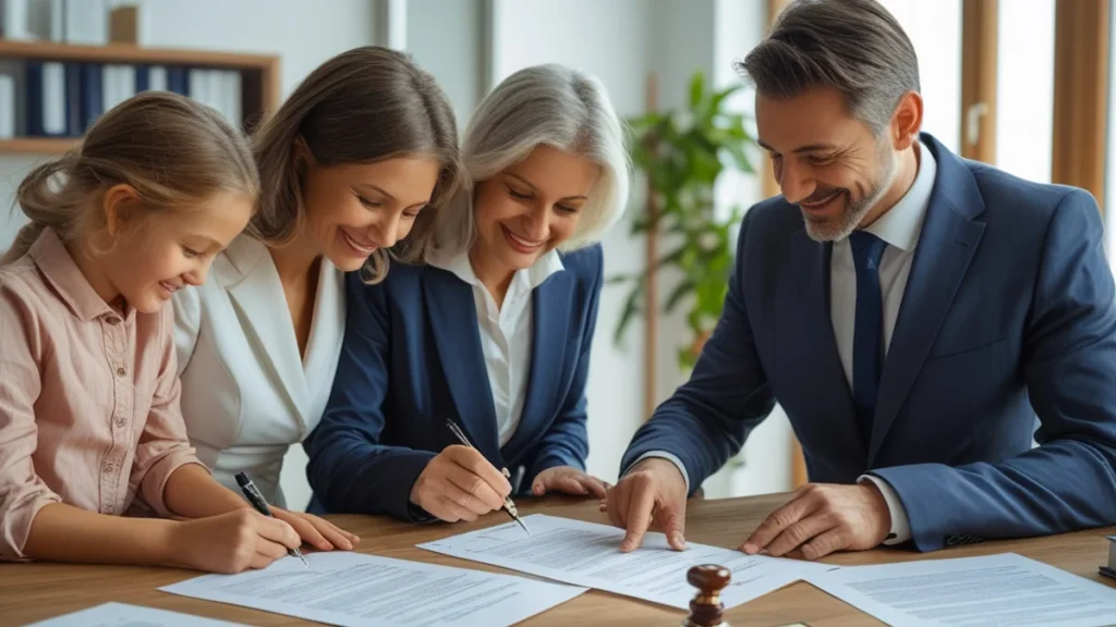 Advogado especialista em direito de família e sucessões explicando a um cliente como funciona a administração da herança de menor de idade.