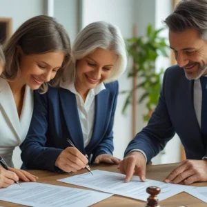 Advogado especialista em direito de família e sucessões explicando a um cliente como funciona a administração da herança de menor de idade.