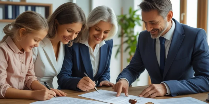 Advogado especialista em direito de família e sucessões explicando a um cliente como funciona a administração da herança de menor de idade.