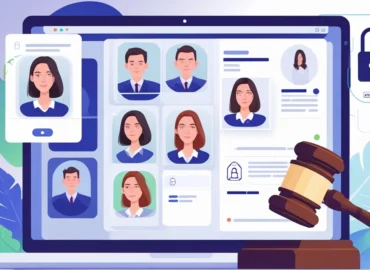 Imagem representando o roubo de identidade em ambiente digital, com fotos pessoais sendo usadas em um golpe online. Ilustração para artigo jurídico que ensina a vítima a como agir legalmente, coletar provas e buscar indenização por danos morais e uso indevido de imagem.