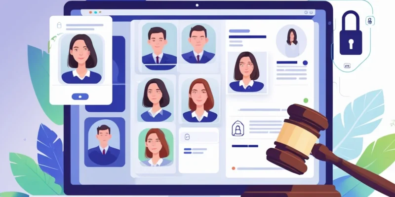 Imagem representando o roubo de identidade em ambiente digital, com fotos pessoais sendo usadas em um golpe online. Ilustração para artigo jurídico que ensina a vítima a como agir legalmente, coletar provas e buscar indenização por danos morais e uso indevido de imagem.