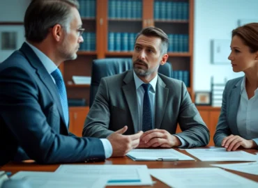 Advogado especialista em direito sucessório explicando a divisão de herança em caso de multiparentalidade (filiação socioafetiva e biológica) para cliente.