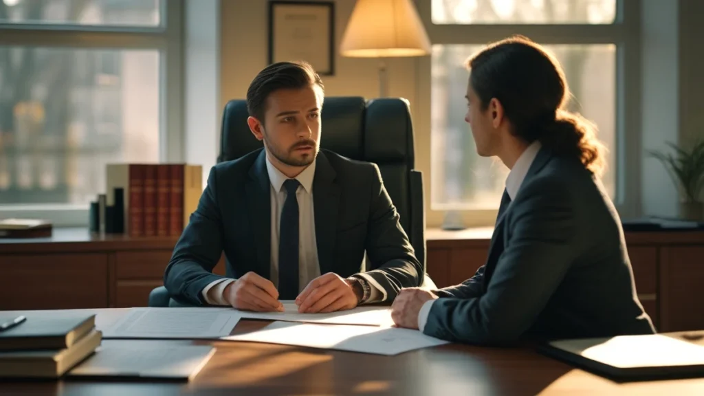 Advogado de família orientando cliente sobre como transferir carro de pessoa falecida após o inventário, mostrando os documentos necessários para o DETRAN.