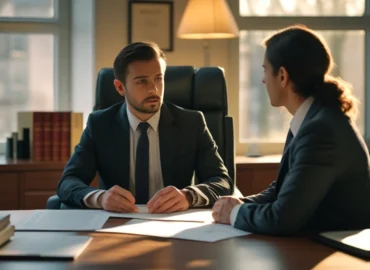 Advogado de família orientando cliente sobre como transferir carro de pessoa falecida após o inventário, mostrando os documentos necessários para o DETRAN.