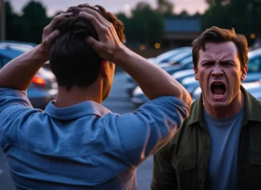 Trabalhador sendo demitido e sofrendo com assédio moral, segurando a cabeça na frente do chefe, simbolizando a necessidade de processar a empresa.