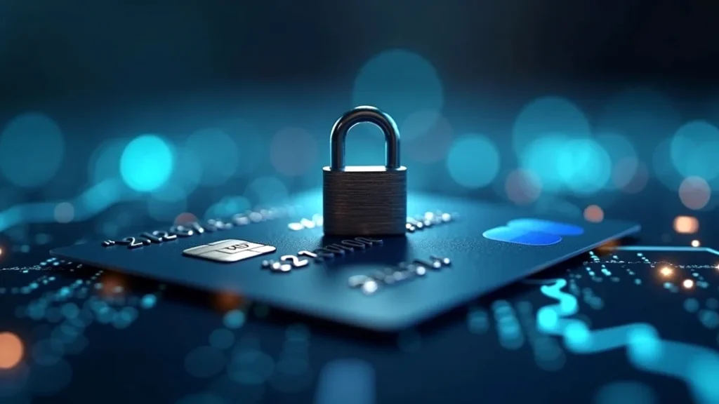 Cartão de crédito com cadeado de segurança, simbolizando clonagem e a proteção dos direitos da vítima contra fraude bancária.