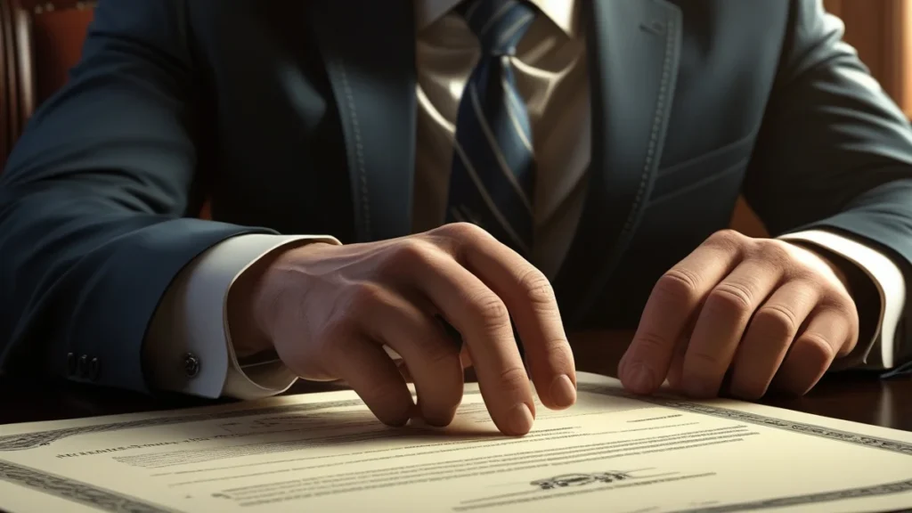 Documentos jurídicos e caneta sobre mesa, representando o processo de revisão de valor de pensão alimentícia.