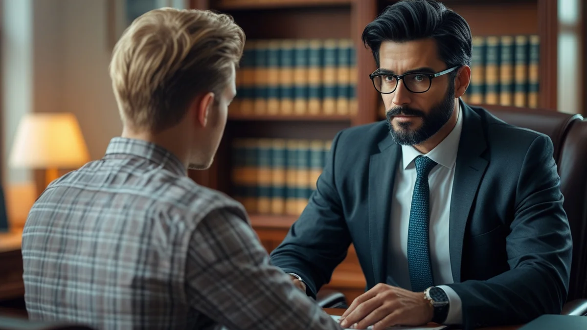 Advogado trabalhista em São Paulo conversando com cliente sobre os direitos em caso de demissão discriminatória.