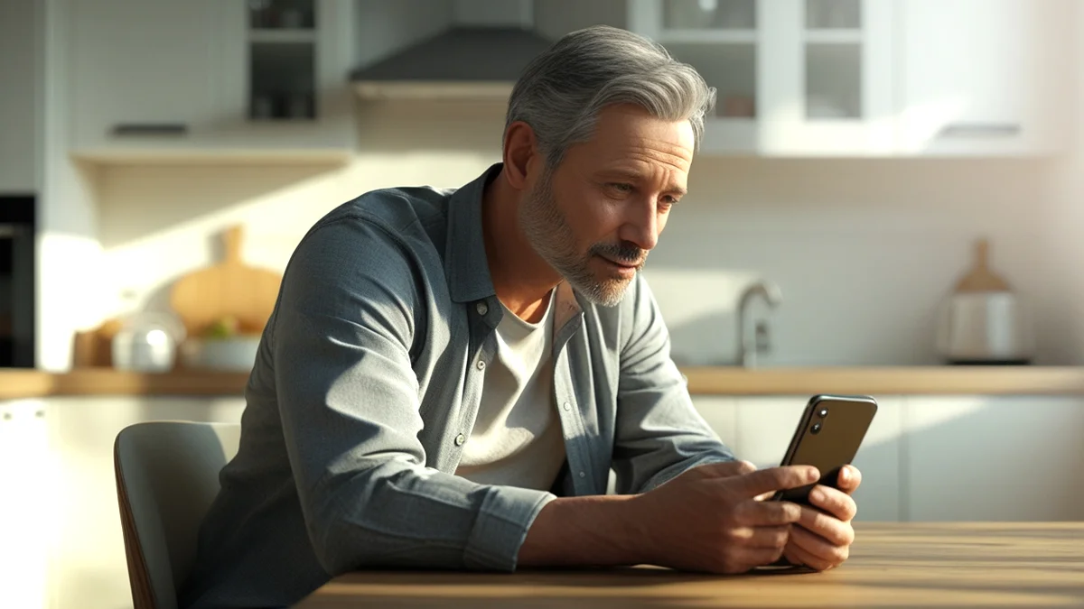 Pessoa preocupada consultando o aplicativo do Serasa no celular para verificar dívidas prescritas e score de crédito.