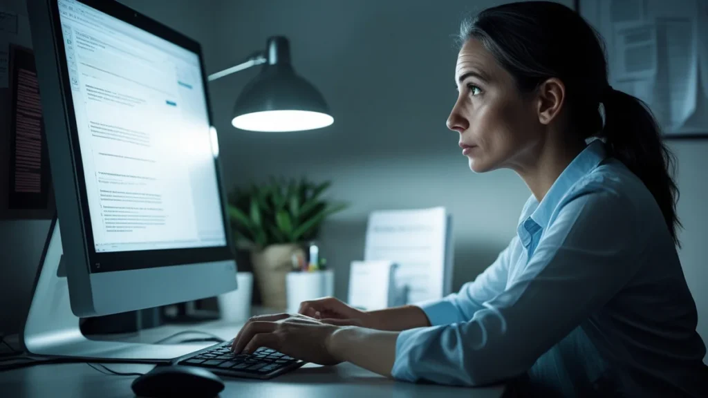 Pessoa aguardando com expectativa em frente ao computador, representando a espera pelos prazos de um processo de consumo.