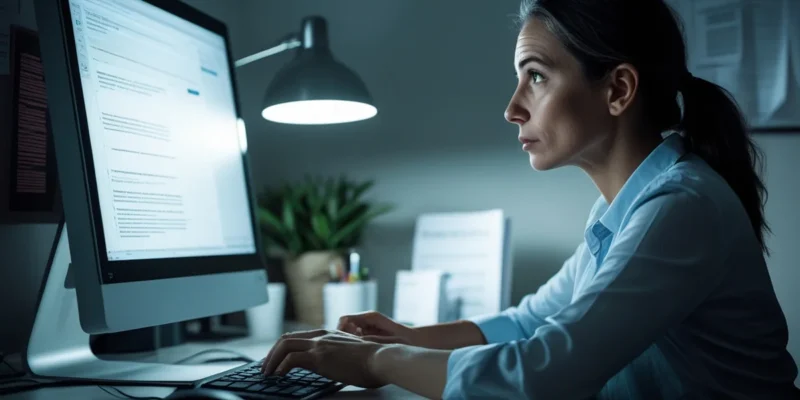 Pessoa aguardando com expectativa em frente ao computador, representando a espera pelos prazos de um processo de consumo.