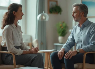 Pessoa em atendimento terapêutico conversando com profissional, ilustrando o direito à continuidade do tratamento.