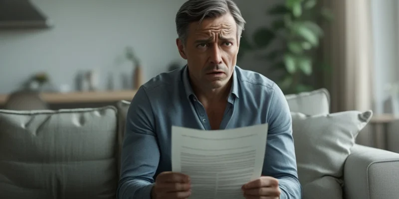 Trabalhador preocupado analisando holerite após transferência de setor, representando redução indireta de salário.