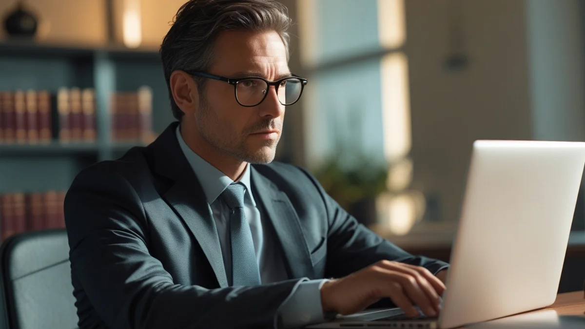 Advogado em São Paulo analisando caso de conta de rede social invadida em um notebook e celular.