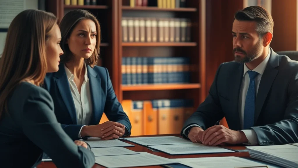 Advogado em reunião consultiva explicando direitos de testemunha sob ameaça em caso judicial em São Paulo.