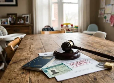 Passaporte brasileiro e CNH sobre uma mesa de madeira, representando a restrição de documentos por dívida de pensão.