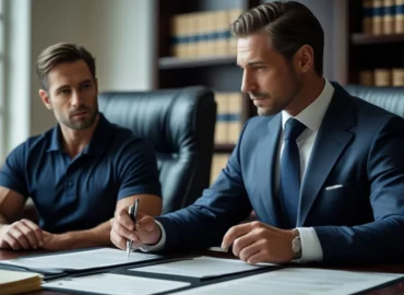 Advogado assinando contrato de doação de imóvel com cláusula de reserva de usufruto vitalício.