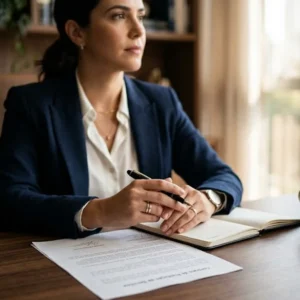 Profissional em escritório em São Paulo analisando documentos após demissão por doença grave para buscar seus direitos trabalhistas.