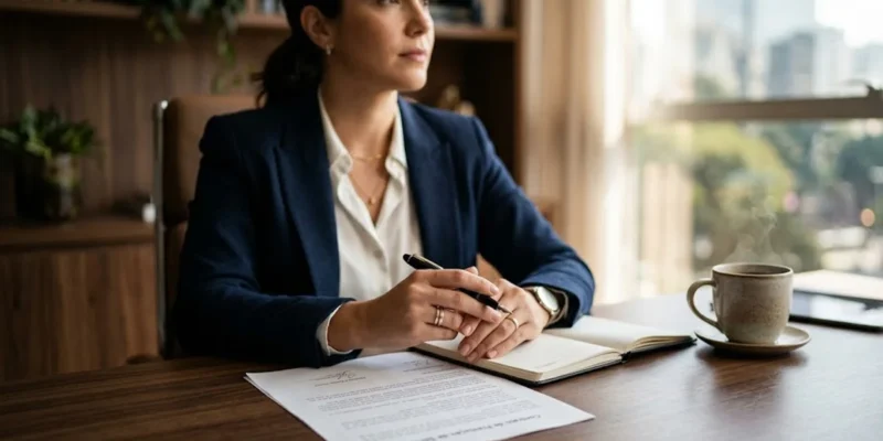Profissional em escritório em São Paulo analisando documentos após demissão por doença grave para buscar seus direitos trabalhistas.