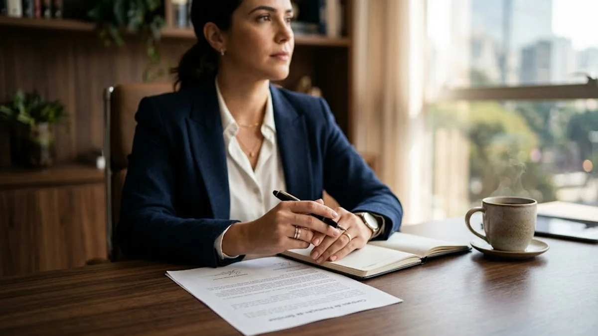 Profissional em escritório em São Paulo analisando documentos após demissão por doença grave para buscar seus direitos trabalhistas.