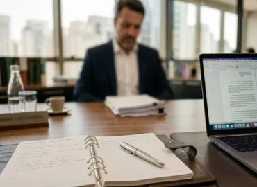 Escritório de advocacia corporativo em São Paulo analisando documentos trabalhistas sobre o prazo de pagamento de férias conforme a CLT.