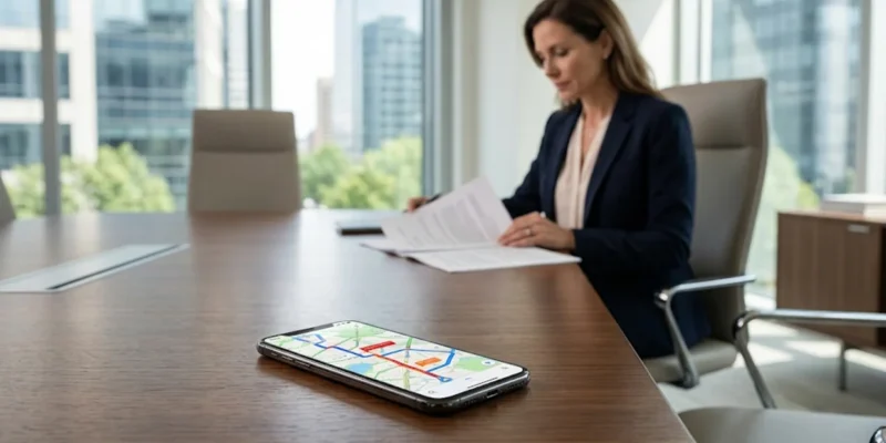 Smartphone sobre mesa de reunião em escritório de advocacia em São Paulo, ilustrando direitos do consumidor sobre atraso no conserto de veículo e fim do carro reserva.