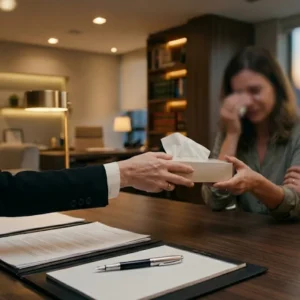 consultiva confidencial em escritório de advocacia de família na Grande São Paulo discutindo a regularização de filiação civil.