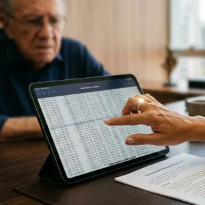 Advogada em São Paulo analisa logs de acesso em tablet para comprovar fraude de assinatura digital em empréstimo bancário.