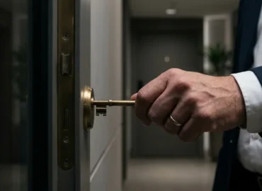 Sindico entrando em apartamento fechado com vazamento