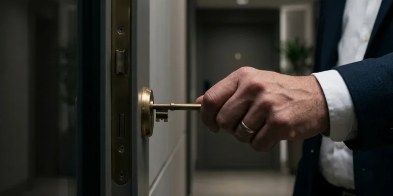 Sindico entrando em apartamento fechado com vazamento