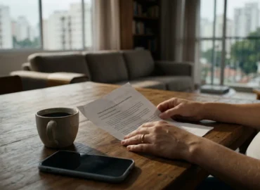 Mulher grávida segurando documento de rescisão de trabalho, ilustrando o risco da demissão durante a estabilidade provisória.